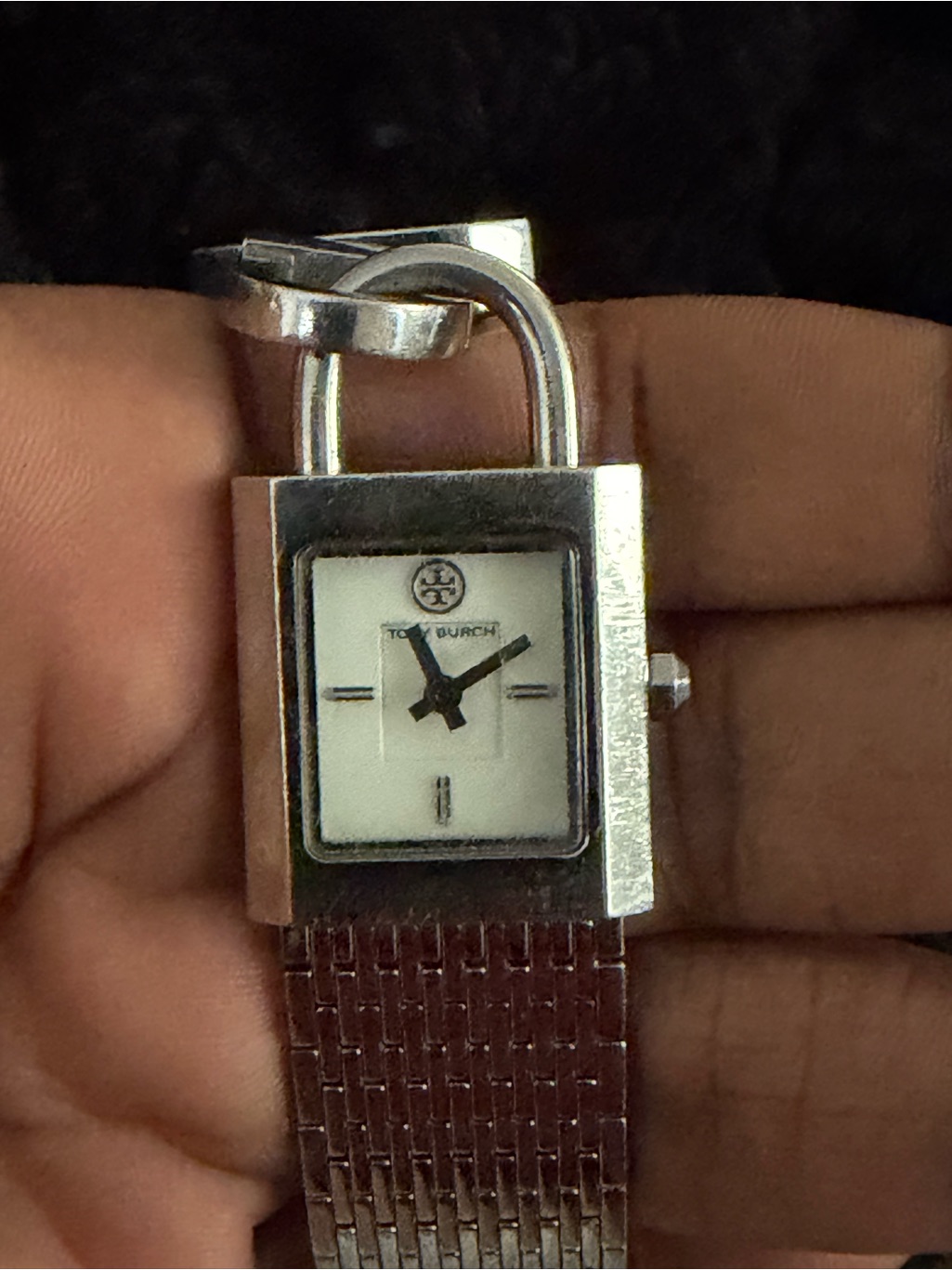 Tory Burch Silver Padlock Link Bracelet Watch - White Dial